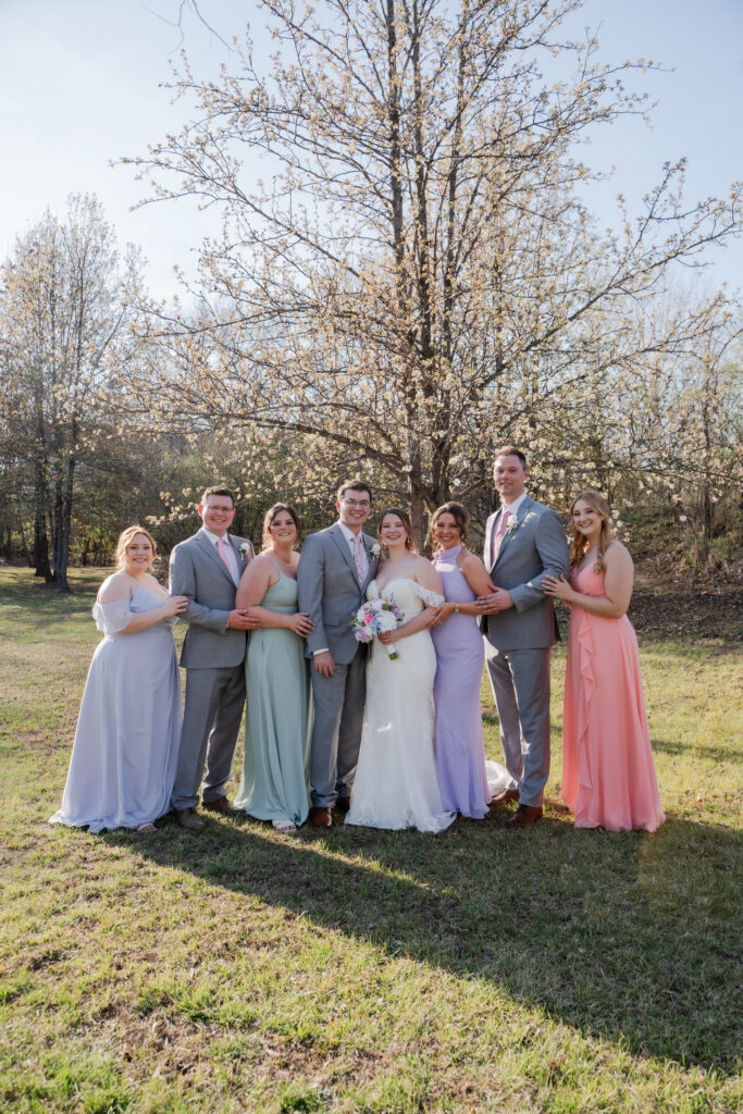 bridal party wearing pastel colors