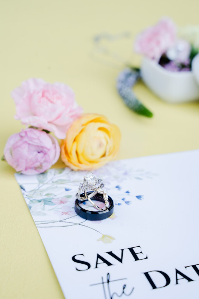Wedding rings with yellow background